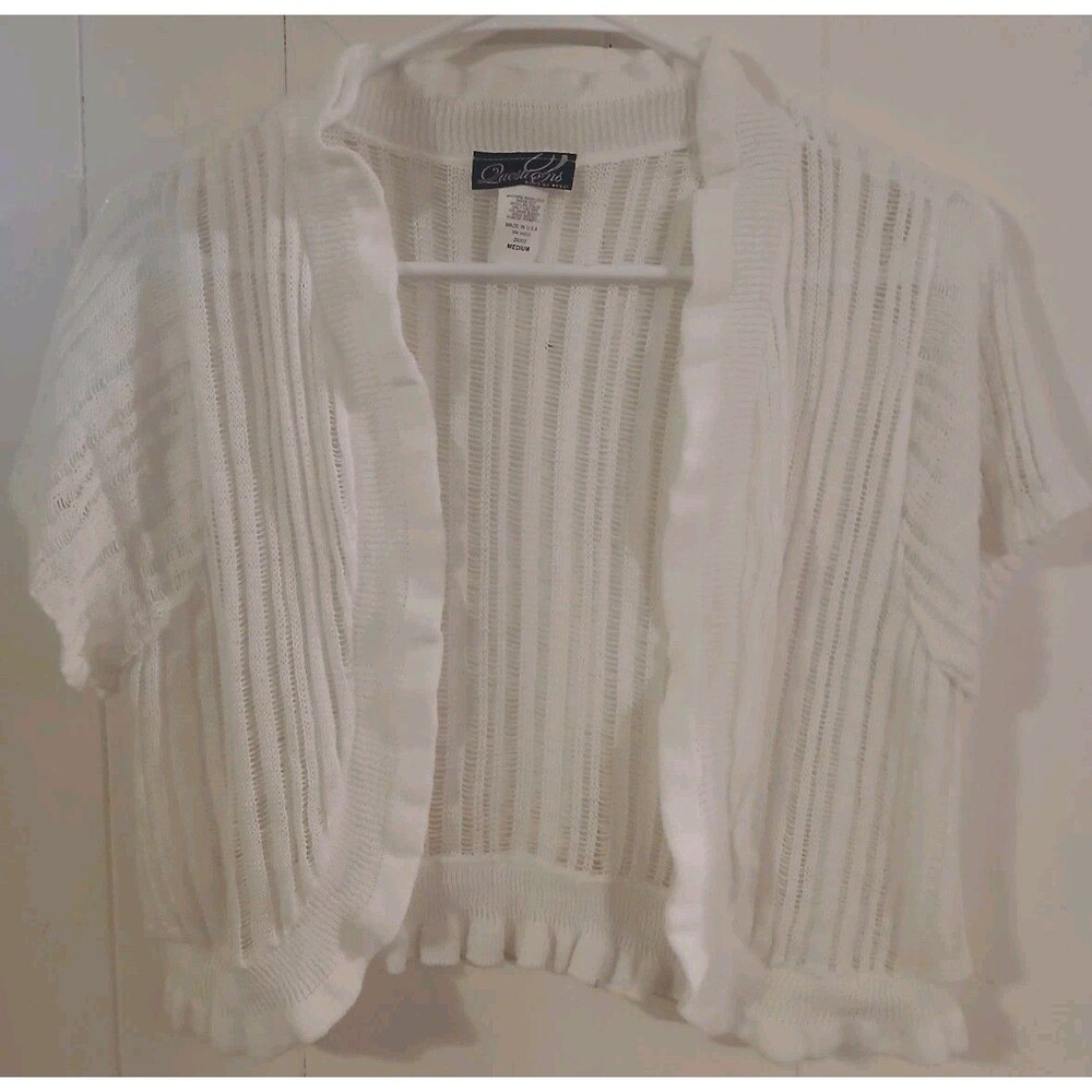 Y2K Crochet Shrug White Short Sleeve M  Questions by Say What Coquette Cottage